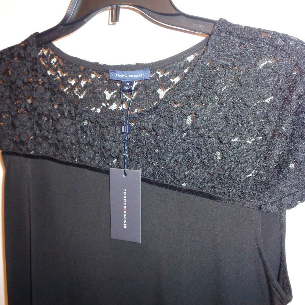 TOMMY Hilfiger Encore Black Lace Top t71h1473 Size Medium NWT - Picture 5 of 11